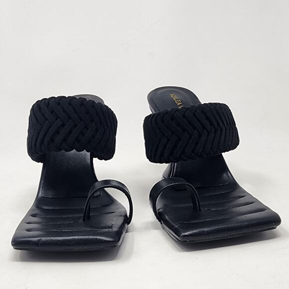 Azalea Wang Heels Women 7 Brady Black Braided Strap Square Heel Toe Post EUC - Picture 5 of 10